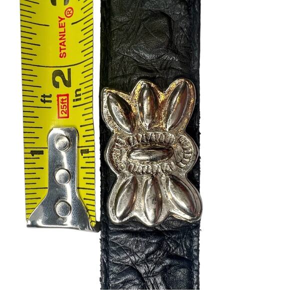 Vintage Black Leather Silvertone Butterfly Concho Belt M/L Ornate Buckle Western main image 11